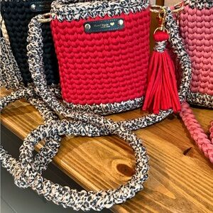 Red Woven Crossbody Bag with Tassel